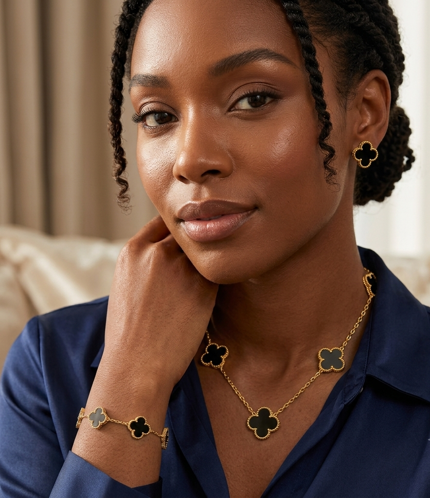 Ensemble Bijoux Fleur– Collier, Bracelet & Boucles d’Oreilles