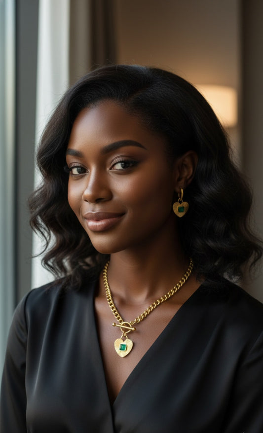 Collier et boucles d'oreilles Cœur Émeraude