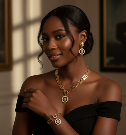 Ensemble Lion Impérial – Collier, Bracelet & Boucles d’Oreilles